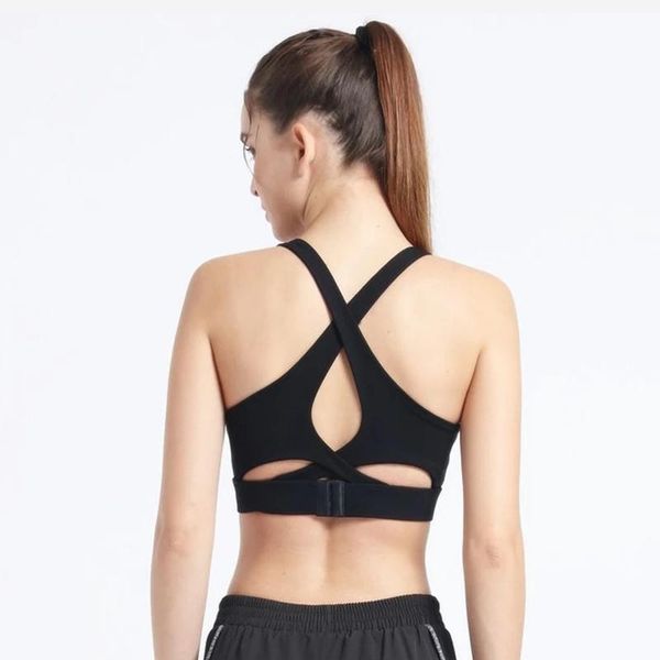 

breathable sports bra women hockproof exercise insert type gather underwear fitness cross back woman yoga vest plus size 4xl gym clothing, White;black