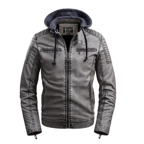 

men's fur & faux fashion leather jacket men autumn winter hooded motorcycle casual fleece coat khaki/black/blue