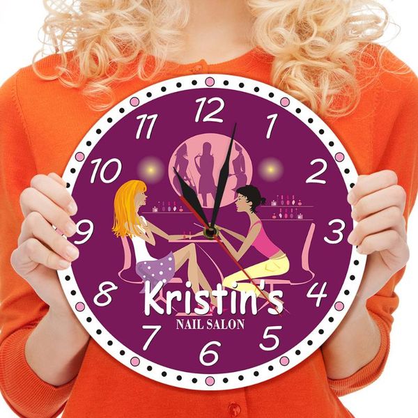 

personalized name nail salon technician finger studio wall clock polish watch manicure business custom clocks