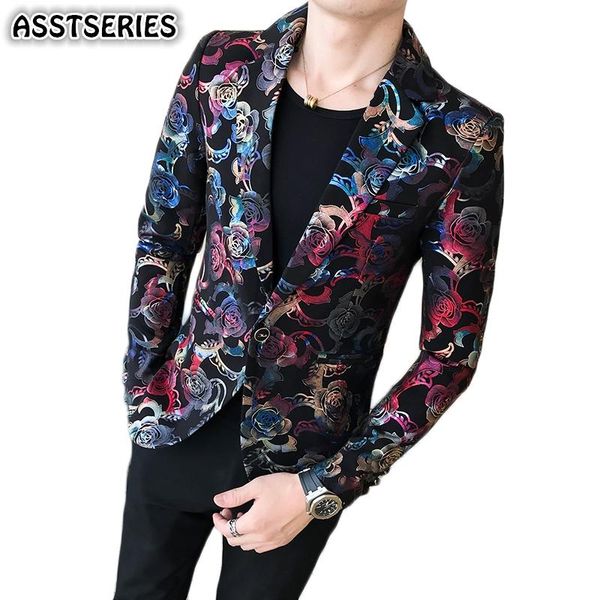 

men's suits & blazers autumn fashion blazer male hight quality single breasted flower nightclub and jackets men slim fit for man, White;black
