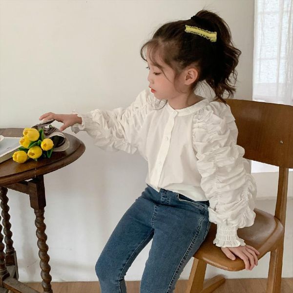 

spring arrival girls long sleeve puff t shirt kids korean design girl clothes, Blue