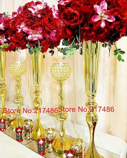 

party decoration wedding flower vase metal stand gold column elegant table centerpiece