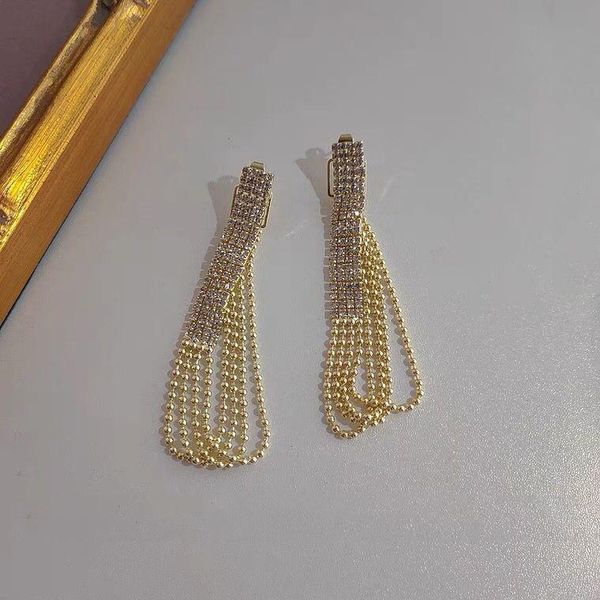 

dangle & chandelier eardrop exaggerated long tassel inlaid zircon earrings gold simple super multilaye women, Silver
