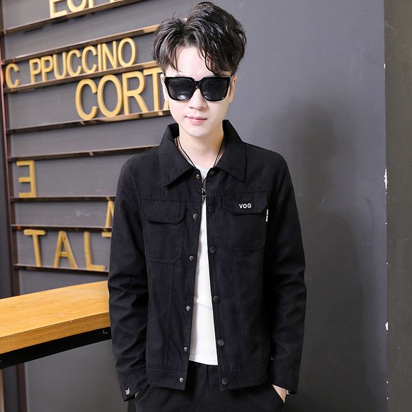 

mens fashion casual 3 color suede leather shirt jacket trucker jackets outdoorsy utility outwear camping travelling clothes, Blue;black