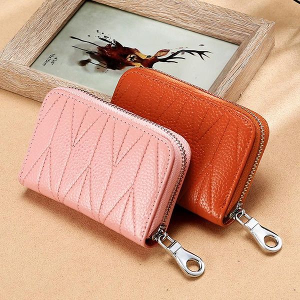 

card holders leather zipper holder wallet rfid business bag large capacity ladies hand passport coin purse, Brown;gray