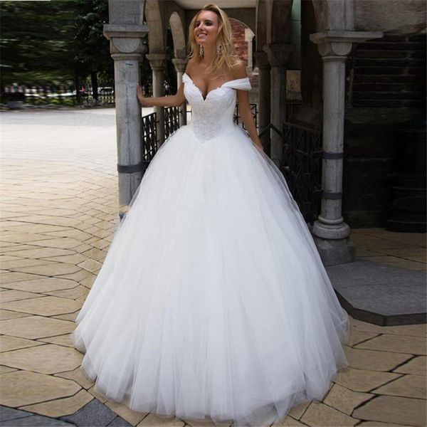 

other wedding dresses yiwumensa romantic puffy tulle a line boho gowns short sleeves appliques v neck sweep train bridal modest 2021, White