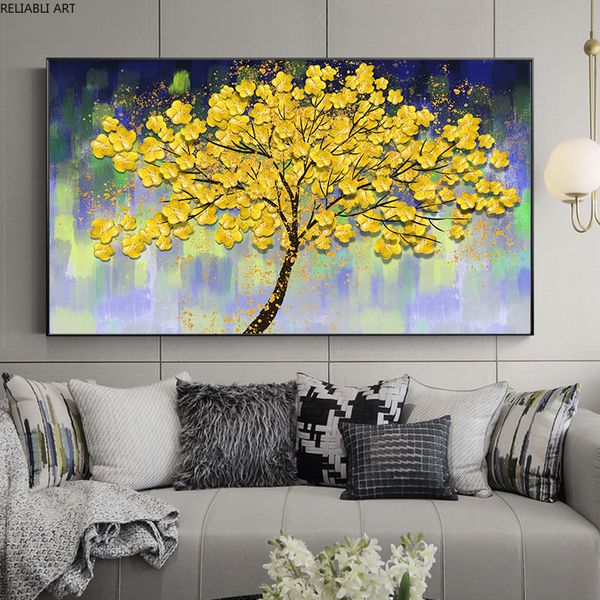Poster Nórdico Cuadros Imprimir Golden Fortune Árvore Resumo de Luxo Da Arte Da Arte Decorações Pintura de Lona Sala de estar Decoração de Casa