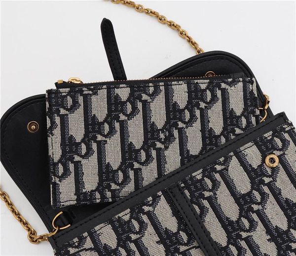 

new women's shoulder bagssaddle wallet blue oblique jacquard wallet chain print crossbody bag metal logo size 19-11cmadd box