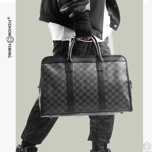 

handbag men's travel bag large capacity lattice tide brand backpack luggage single shoulder business, Black;red