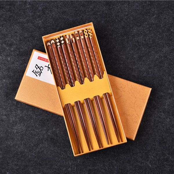

chopsticks 5 pairs/set japanese natural wood minaret craft wooden household reusable tableware sushi gifts