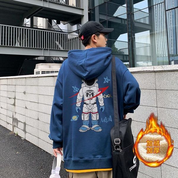 

men's hoodies & sweatshirts loose-fit 2021 winter mock two-piece hoodie coat fashion casual bottoming shirt warm cartoon, Black