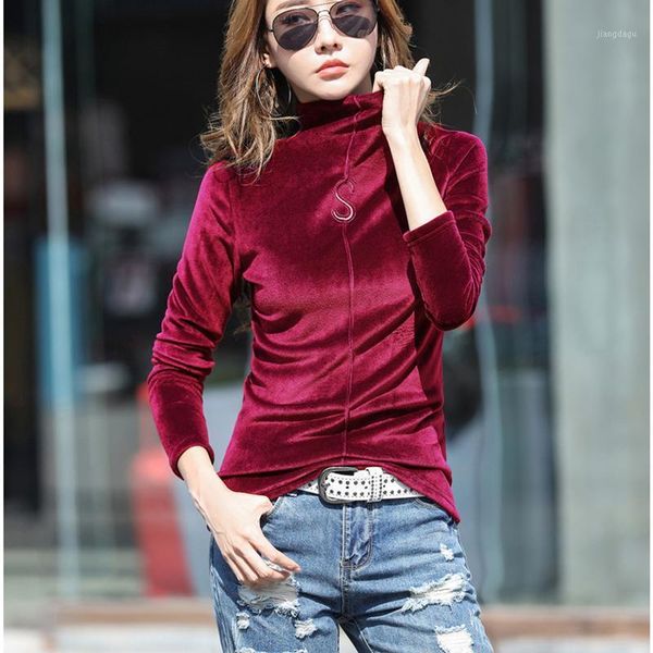 

shintimes blusa feminina fall clothes velvet half turtleneck blouses women casual long sleeve blouse vintage slim ladies shirt women's, White