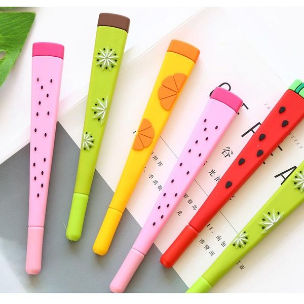 

gel pens 4 pcs cartoon fruits pen for writing 0.5mm ballpoint black color ink watermelon stationery office school supplies a6040