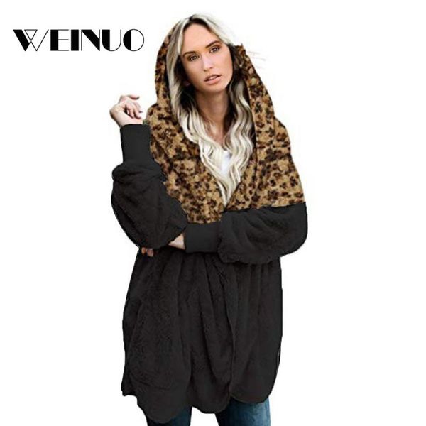 

women's jackets coat 2021women winer plus size jacket warm leopard splice outwear plush pocket long for winterjas dames, Black;brown