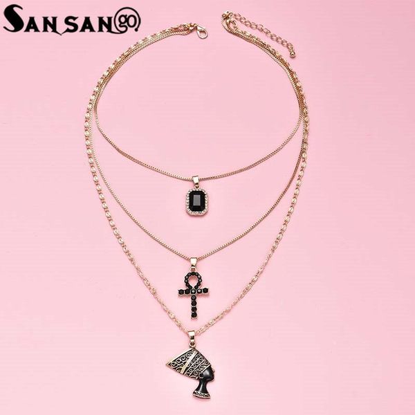 

pendant necklaces cross crystal portrait multilayer necklace for women gold chain fashion jewelry gifts, Silver