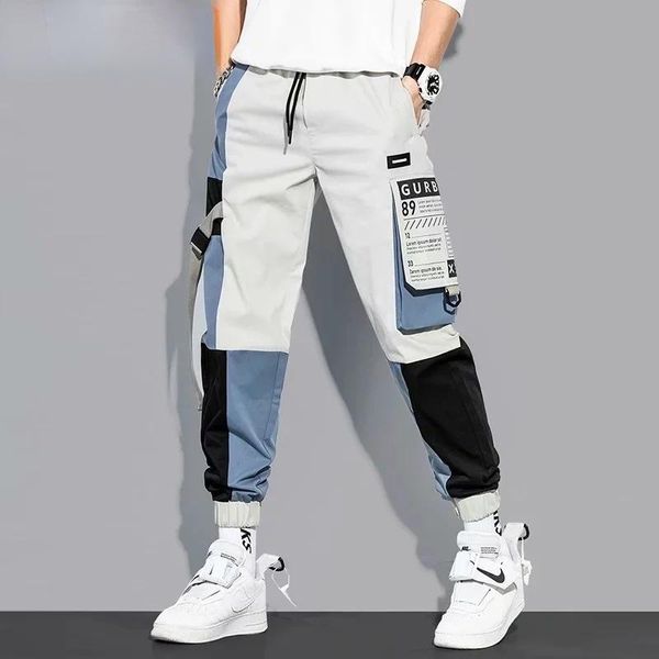 

men's pants spring and summer tide brand cartoon letter graffiti printing overalls loose straight casual ins drawstring trousers, Black