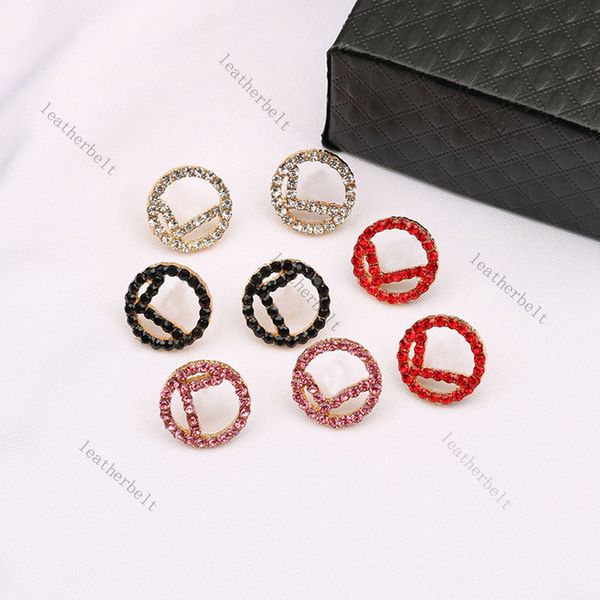 

shiny rhinestone earring circular letter stud girl outdoor travel ear jewelry casual crystal eardrop 3 color, Golden;silver