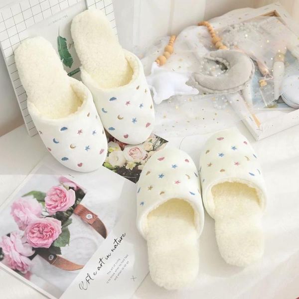 

millffy woman slippers white love moon cloud star pattern mute cute comfortable home floor, Black
