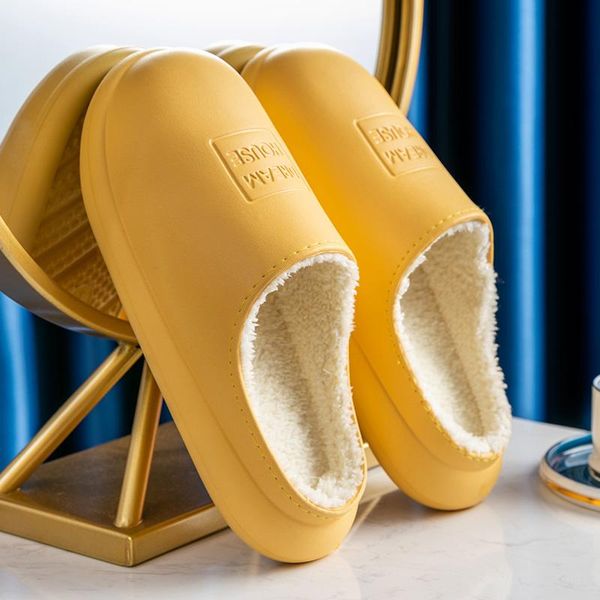 

litthing dropship winter shoes men indoor slippers warm plush lovers home slipper thick sole female kitchen working, Black