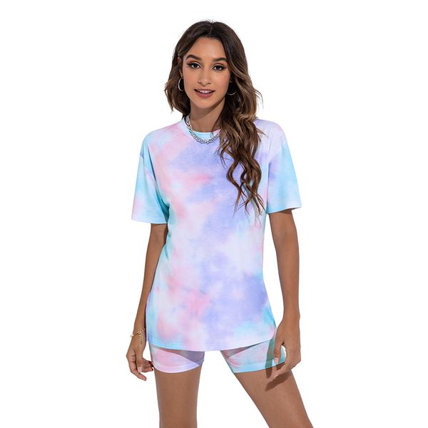 

new home casual shorts tiedye tshirt twopiece womens summer, White