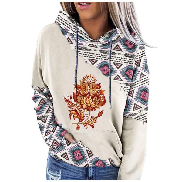 

women's hoodies & sweatshirts female tracksuit vintage western ethnic print sweatshirt hoodie long sleeve hooded pockets pullover fashi, Black
