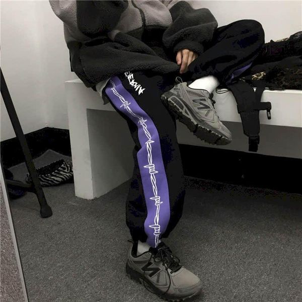 

women's pants & capris autumn spring harajuku for women overalls with vintage graff elastic waistband wide leg trousers punk woman stre, Black;white