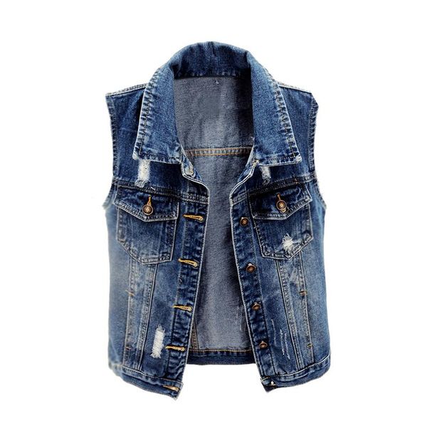 

women's vests summer korean dark blue holes denim vest women casual short sleeveless jacket coat vintage slim jeans female waistcoat 5x, Black;white