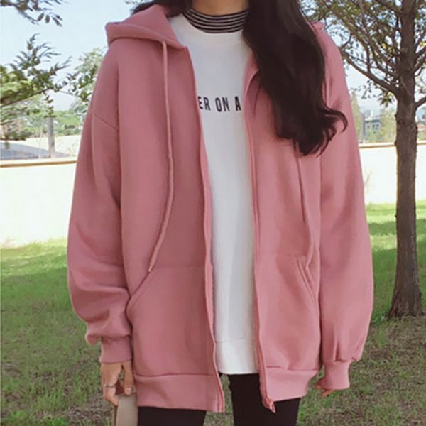 

zipper hoodies new fashion women warm casual coat loose long sleeve print plus size sweatshirt hoodies, Black