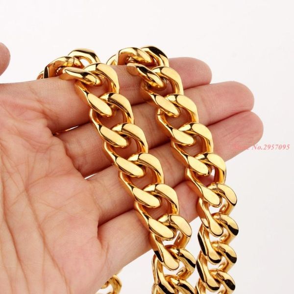 

15mm customize length mens gold stainless steel necklace curb cuban link chain fashion jewerly chains, Silver