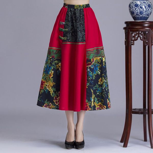

skirts 2021 ladies national style stitching big skirt casual wild slim, Black
