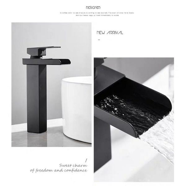 

bathroom sink faucets 304 stainless steel black waterfall faucet art basin opening for and cold water kitchen accessories