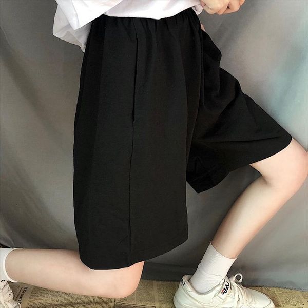 

summer gray fashion elastic womens shorts waists pants high waist streetwear wide leg oversize simple unisex, White;black