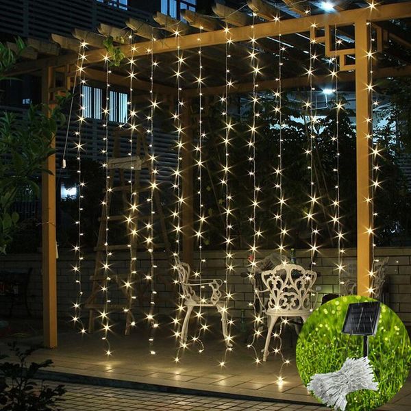 

strings outdoor led string light solar curtain garland lights for wedding party christmas year home window garden decoration