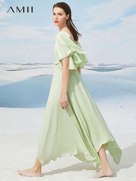 

party dresses amii minimalism summer women for office lady slash neck chiffon dress butterfly sleeve long beach 12170300, White;black