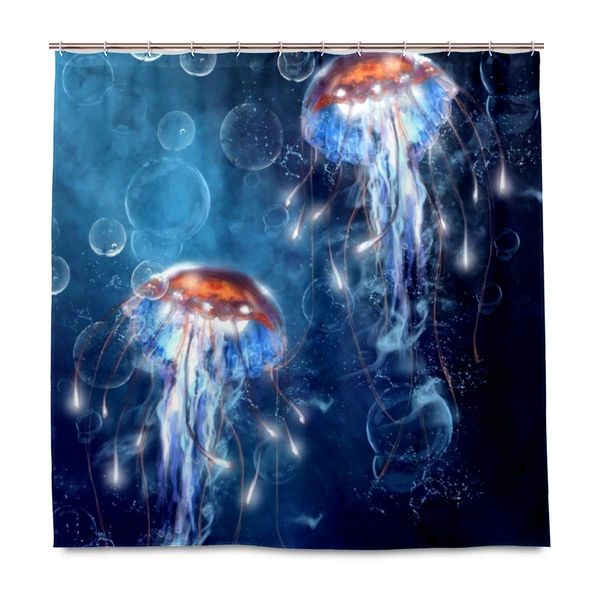 

mystery watercolor jellyfish shower curtain,waterproof fabric bathroom decor, weighted 100% polyester, machine washable - 60 x