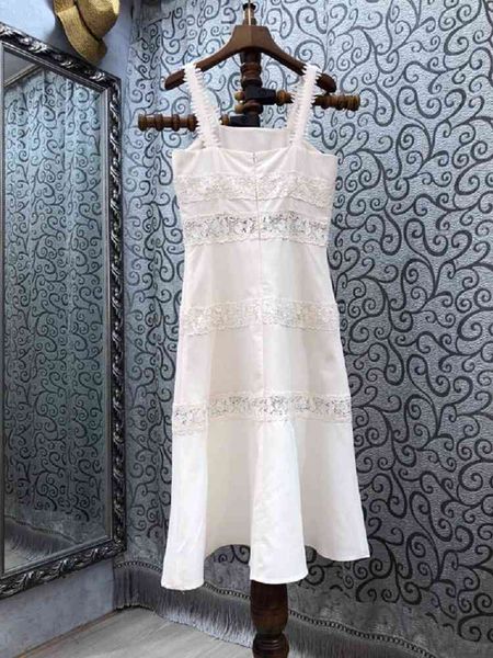 

capris 2021 summer fashion women hollow out lace patchwork midi white strap party club robe, Black;gray