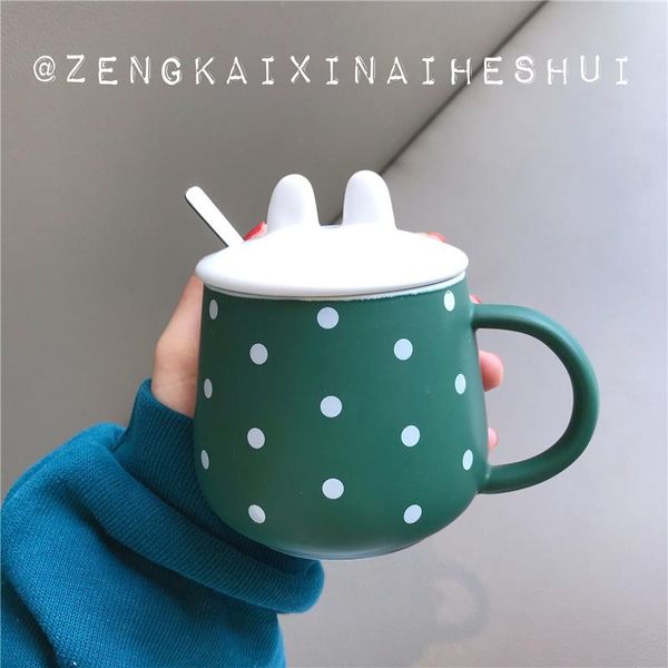 

mugs creative wave dot personality ceramic mug with lid spoon coffee cups office home breakfast milk tea cup for girlfriend gift