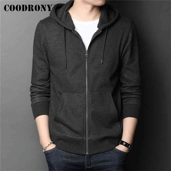 

coodrony spring autumn streetwear casual classic pocket pure color cotton hoodies sweatshirt zipper cardigan men clothing c4010 210813, Black