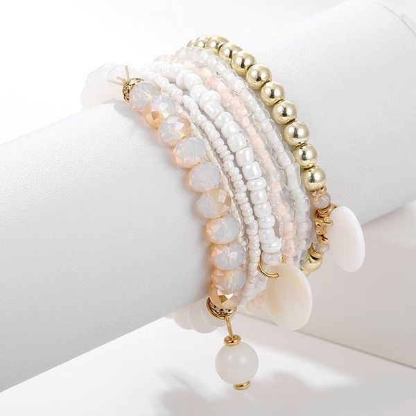 

charm bracelets 7 pcs/set ethnic shell women plastics beads crystal bangles party friendship jewelry accessories, Golden;silver