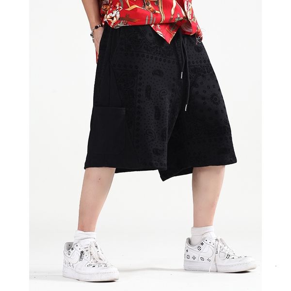 

men's shorts cashew print drawstring casual terry mens high street retro straight oversize summer five point pants couple loose sh, White;black