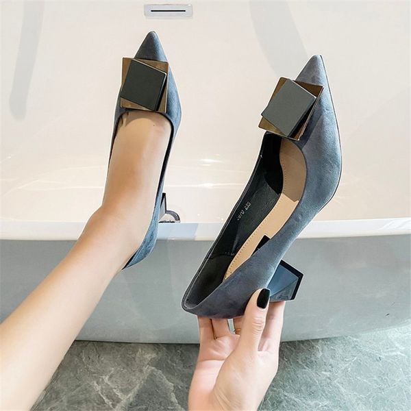 

2021 shoes autumn thick-heeled pointed toe fashion temperament womens wild fairy gentle single shoes1, Black