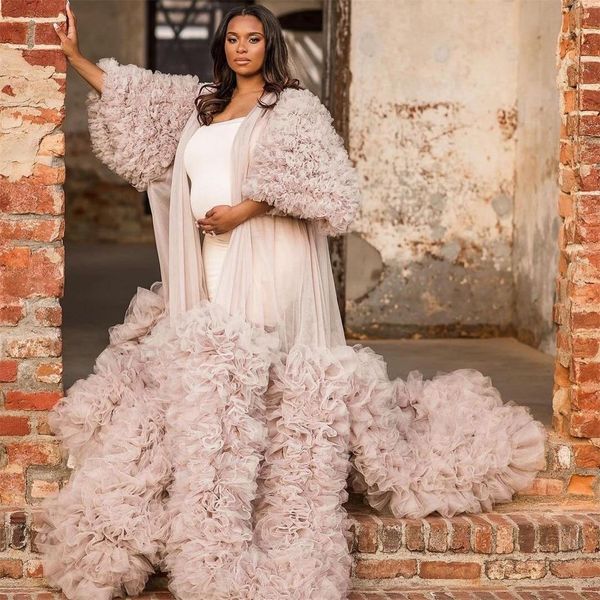 

2022 boho pregnant women's prom dresses tiered ruffles long fluffy party gowns luxury maternity pgraphy dress, Black