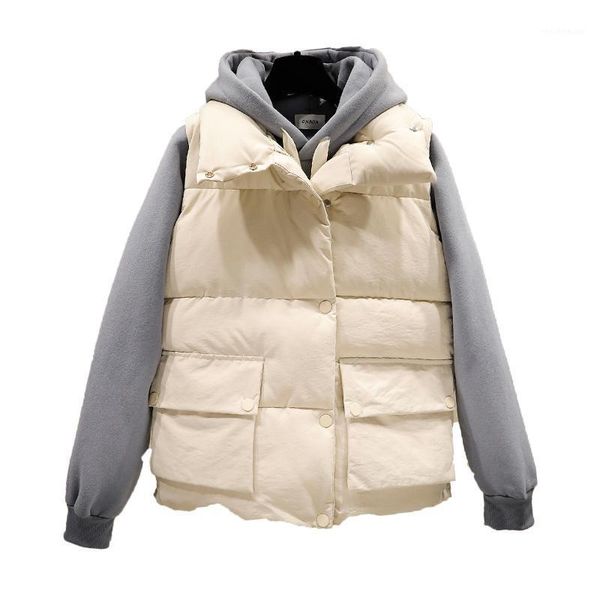 

women's vests 2021 autumn winter women sleeveless vest jacket casual warm thick cotton padded coat parka female short waistcoat outwear, Black;white