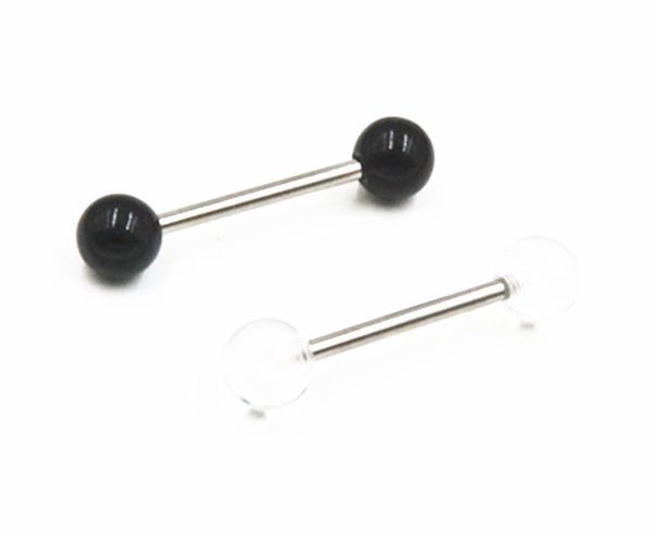 

50pcs acrylic ball tongue/ nipple ring barbells bar 14g~16mm retainers body piercing jewelry 14gx16mmx6mm/6mm, Silver