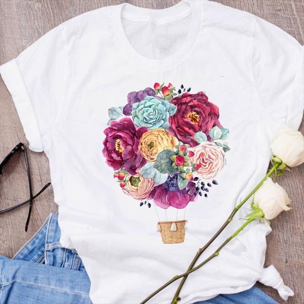 

graphic plant 90s short sleeve womens floral fashion print clothes tees female t shirt, White