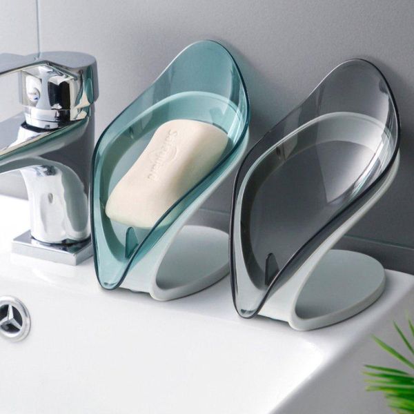

soap dishes 2pcs holder leaf-shape self draining dish not punched easy clean bar with suction cup