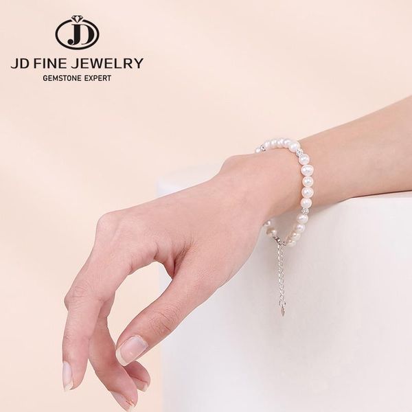 

link, chain jd genuine natural freshwater pearl bracelets bangles for women with shinny white clay zircon ball elasticity jewelry gift, Black