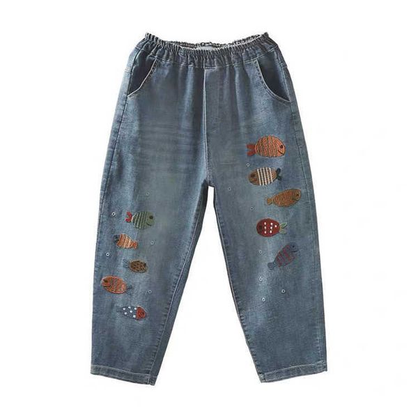 

jeans 30246 embroidered look thin and versatile, Blue