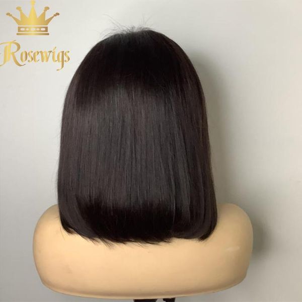 

lace wigs 360 fronta short straight bob human hair 13*4 frontal wig brazilian remy with baby #1-8 150%, Black;brown