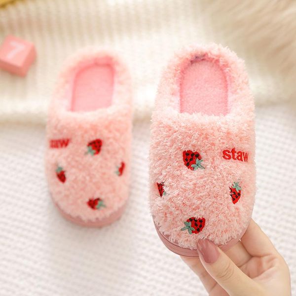 

slipper cartoon fruits winter slippers for kids warm velvet home shoes children boys girls cute indoor bedroom pantuflas, Black;grey